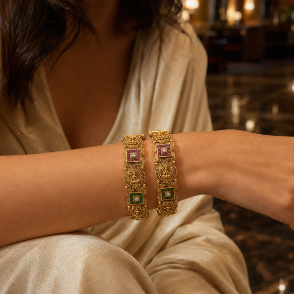 VERVIT Gold Plated Temple Bangle Set for Women