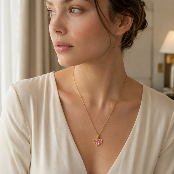 Pink Heart Solitaire Pendant Necklace