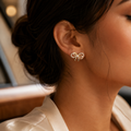 Vervit Gold-Tone Bow Stud Earrings for Women – Pearl-Centre Detail, Pair of 2