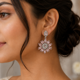 Vervit Silver Pink Floral Drop Earrings for Women – Anti-Tarnish 316L Stainless Steel