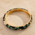 Vervit Black Enamel Floral Bangle for Women – 18K Gold-Plated Anti-Tarnish Stainless Steel