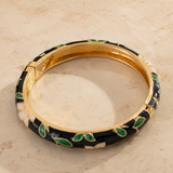 Vervit Black Enamel Floral Bangle for Women – 18K Gold-Plated Anti-Tarnish Stainless Steel