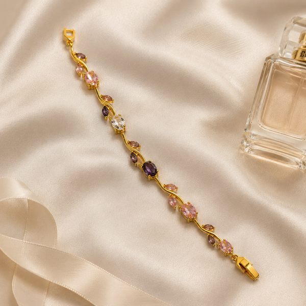 Vervit Gold Pink & Purple Vine Bracelet for Women – 18K Gold-Plated Anti-Tarnish Stainless Steel
