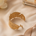 Vervit Gold Leaf Cuff Bangle for Women – 18K Gold-Plated PVD Finish, Anti-Tarnish 316L Stainless Steel