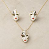 Vervit Mask Pendant Necklace Set for Festive Wear – Gold Finish, Necklace with Earrings
