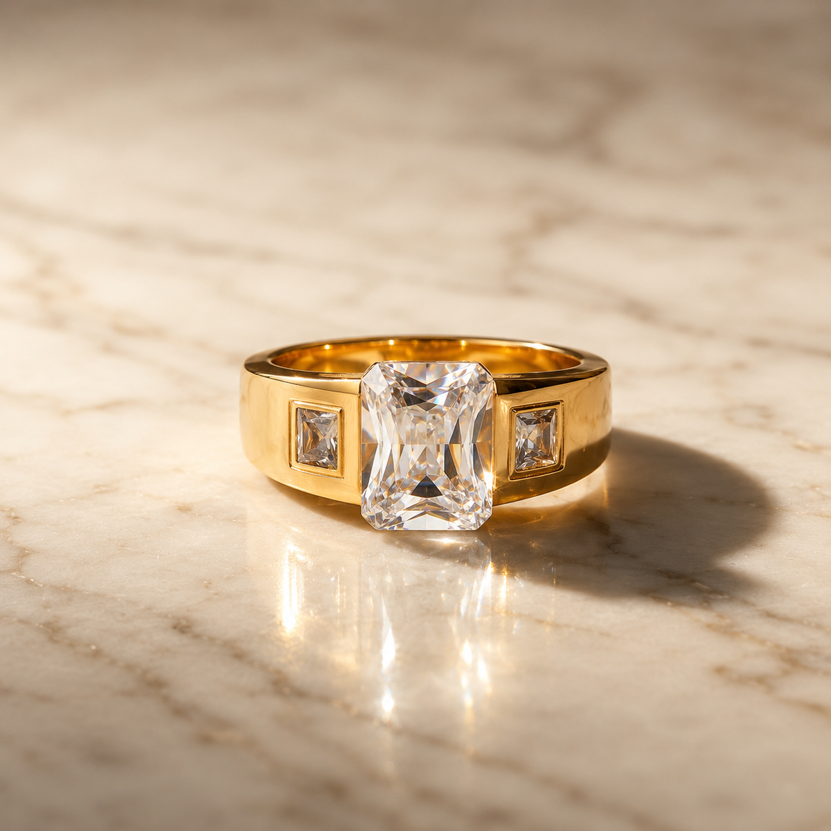 Golden Radiant Crystal Ring for Women