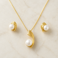 Vervit Pearl Detail Necklace Set for Festive Wear – Gold Finish, Necklace with Earrings