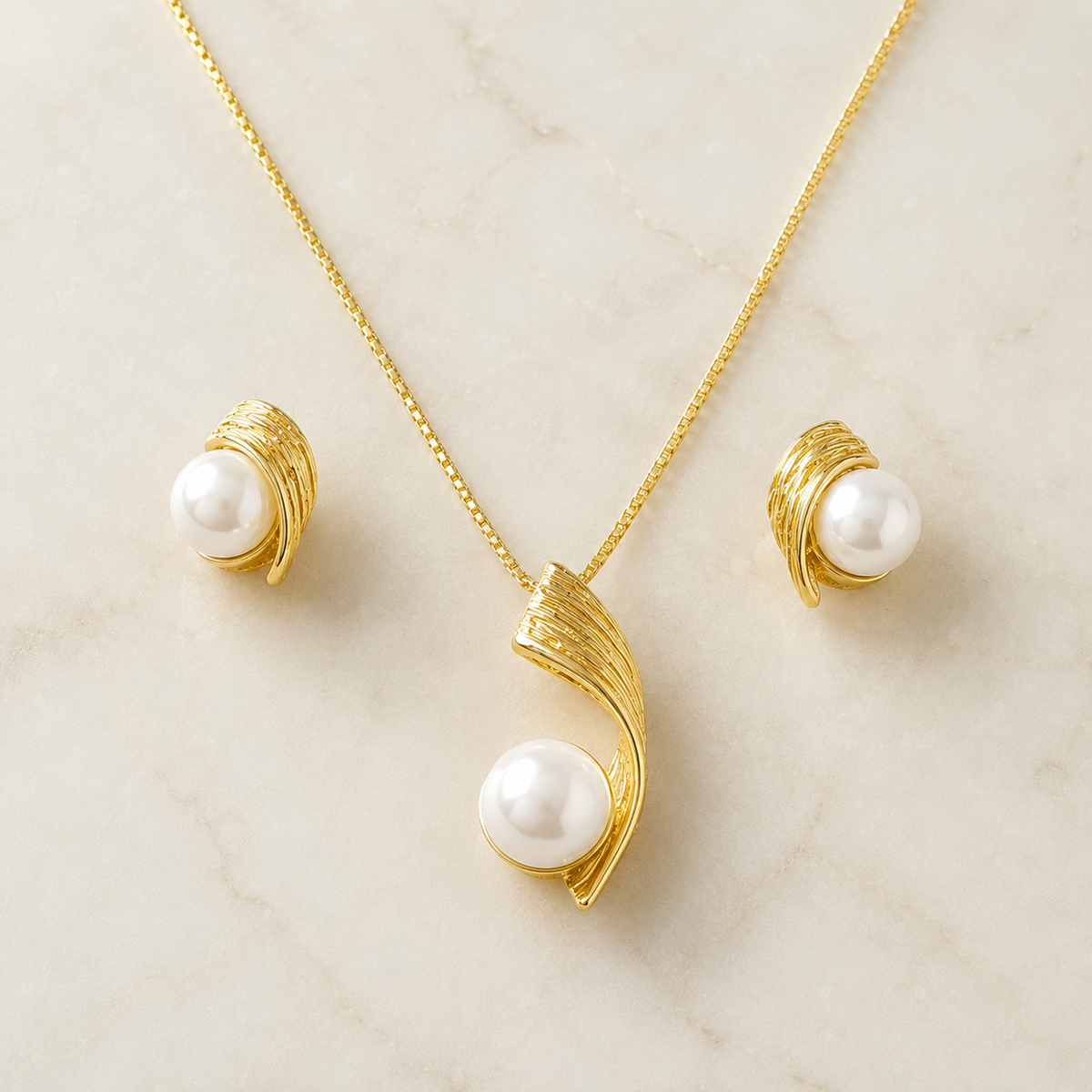Vervit Pearl Detail Necklace Set for Festive Wear – Gold Finish, Necklace with Earrings