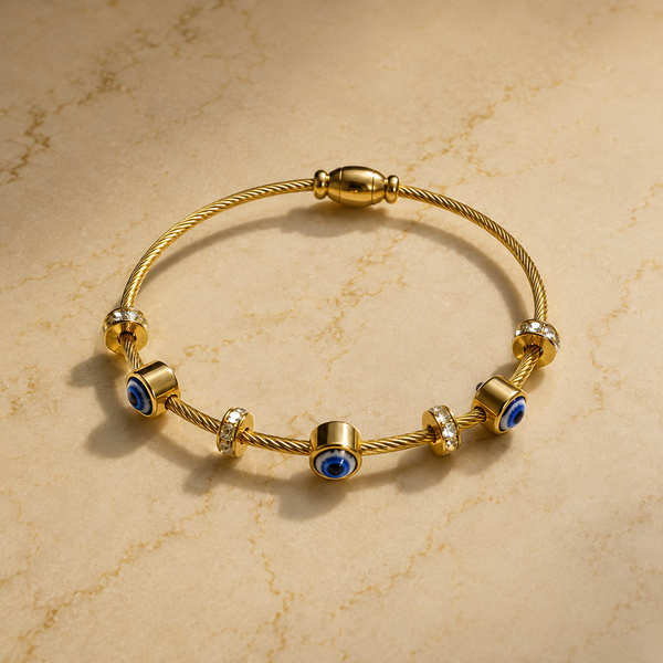 Vervit Bracelet with Blue Eye Charms for Daily Wear – Gold Finish, Single Piece
