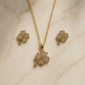 Vervit Four Leaf Clover Pendant Set for Women – Gold Finish, Necklace with Earrings