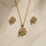 Vervit Four Leaf Clover Pendant Set for Women – Gold Finish, Necklace with Earrings