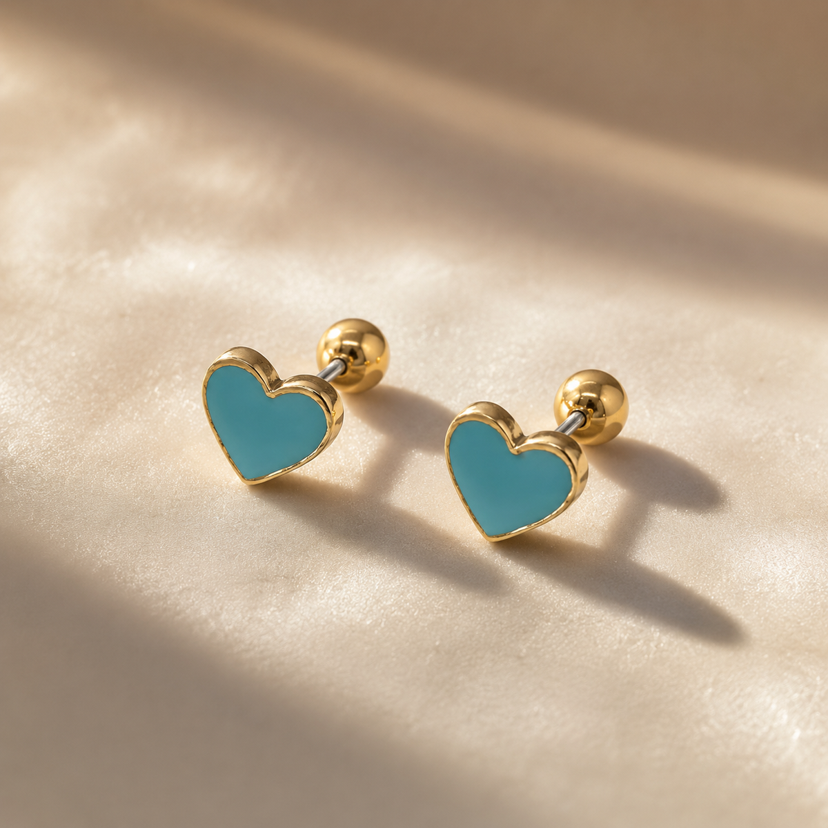 Vervit Aqua Heart Gold-Tone Stud Earrings