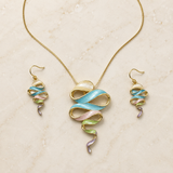 Vervit Abstract Ribbon Necklace Set for Festive Wear – Gold Finish, Necklace with Earrings
