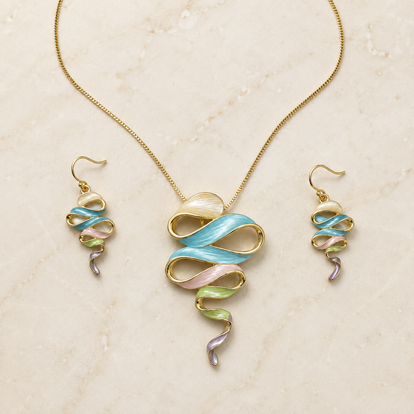 Vervit Abstract Ribbon Necklace Set for Festive Wear – Gold Finish, Necklace with Earrings