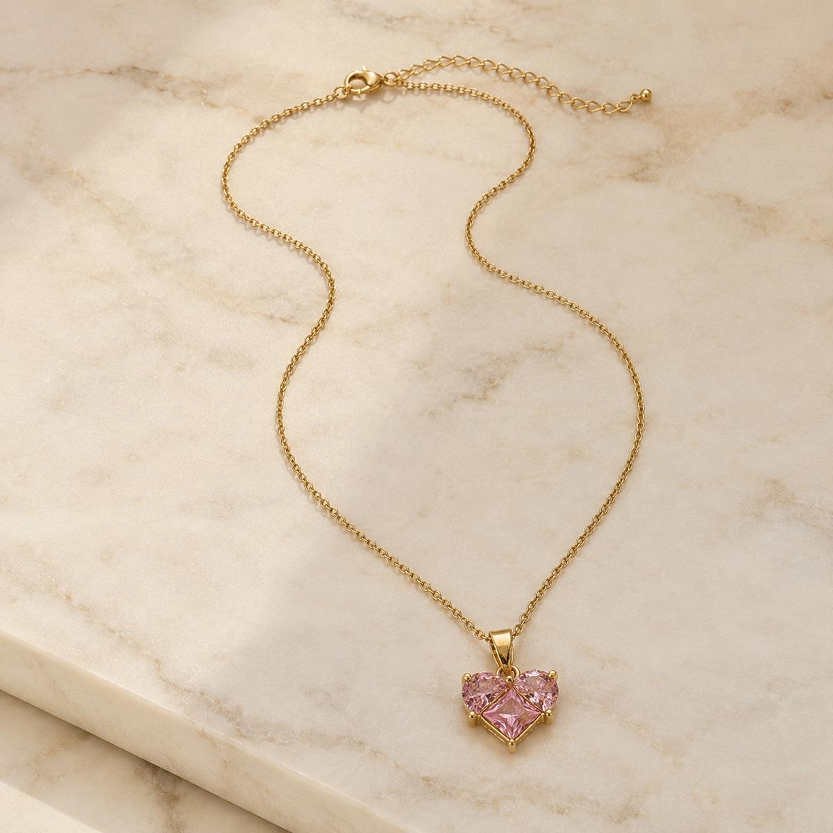 Pink Heart Solitaire Pendant Necklace