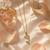 Golden Dolphin Pearl Pendant Necklace