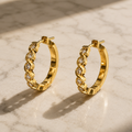Vervit Gold-Tone Hoop Earrings for Women – Twisted Stone Detail, Pair of 2