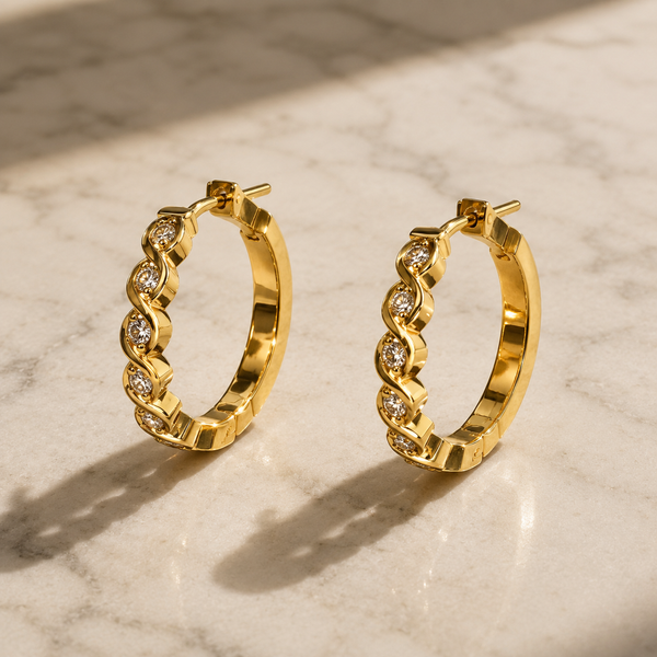 Vervit Gold-Tone Hoop Earrings for Women – Twisted Stone Detail, Pair of 2