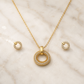 Vervit Gold-Tone Circle Necklace Set for Women – Pendant with Earrings