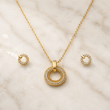 Vervit Gold-Tone Circle Necklace Set for Women – Pendant with Earrings