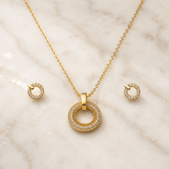 Vervit Gold-Tone Circle Necklace Set for Women – Pendant with Earrings