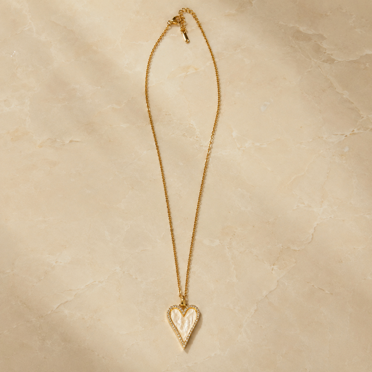Vervit Gold-Tone Heart Pendant Necklace for Women – Ivory Centre Detail