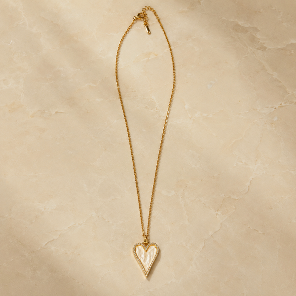 Vervit Gold-Tone Heart Pendant Necklace for Women – Ivory Centre Detail
