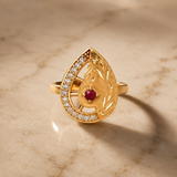 Golden Teardrop Ruby Statement Ring