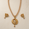 Golden Leaf Crescent Pendant Set with Matching Earrings