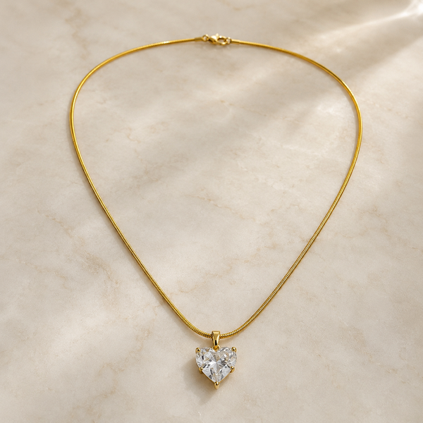 Vervit Crystal Heart Pendant Necklace for Women – Gold Finish, Single Piece