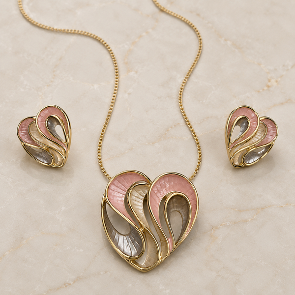 Vervit Abstract Heart Necklace Set for Festive Wear – Gold Finish, Necklace with Earrings