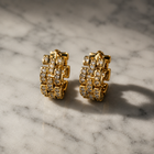 Vervit Gold-Tone Hoop Earrings for Women – Link Pattern Stone Detail, Pair of 2