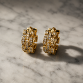 Vervit Gold-Tone Hoop Earrings for Women – Link Pattern Stone Detail, Pair of 2