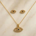 Vervit Gold-Tone Eye Motif Necklace Set for Women – Pendant with Earrings