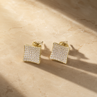 Vervit Gold-Tone Square Stud Earrings for Women – Pavé Stone Detail, Pair of 2