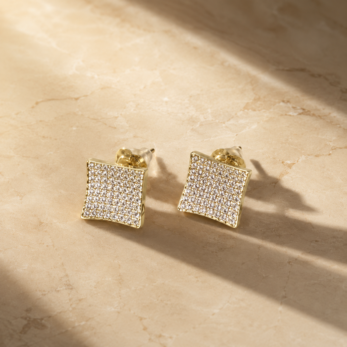 Vervit Gold-Tone Square Stud Earrings for Women – Pavé Stone Detail, Pair of 2