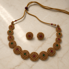 Antique Beaded Necklace Set with Matching Stud Earrings