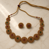Antique Beaded Necklace Set with Matching Stud Earrings