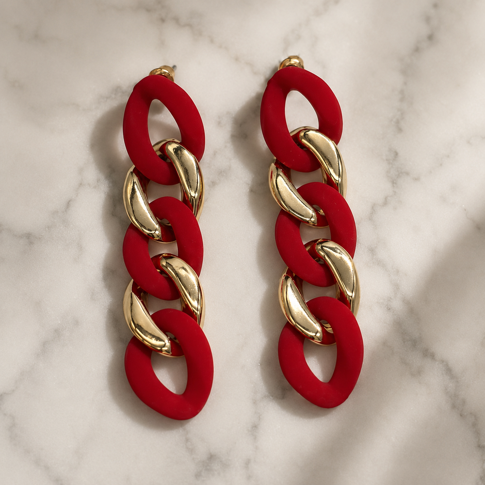 Vervit Rouge Chain Gold-Tone Red Drop Earrings
