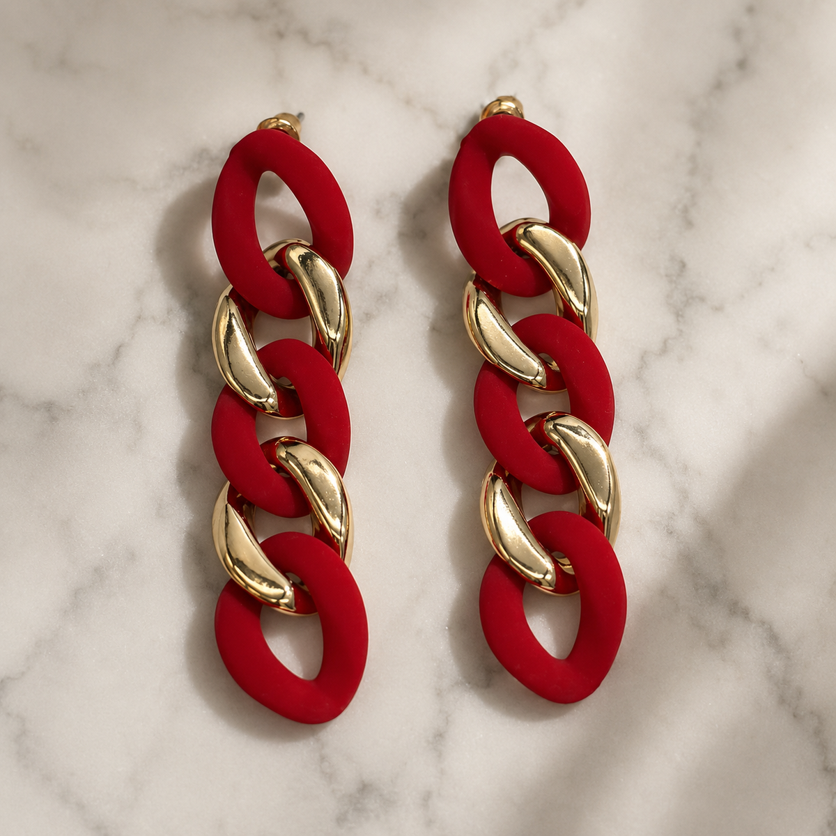 Vervit Rouge Chain Gold-Tone Red Drop Earrings