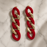 Vervit Rouge Chain Gold-Tone Red Drop Earrings