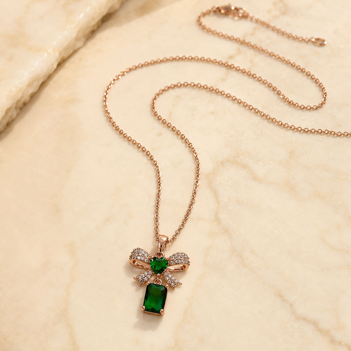 Emerald Bow Pendant Necklace