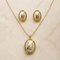 Vervit Oval Pendant Necklace Set for Festive Wear – Gold Finish, Necklace with Earrings