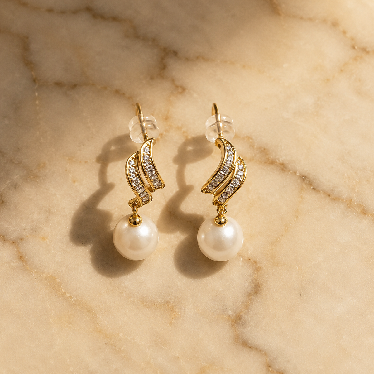 Vervit Gold-Tone Drop Earrings for Women – Pearl-Look Dangler, Pair of 2