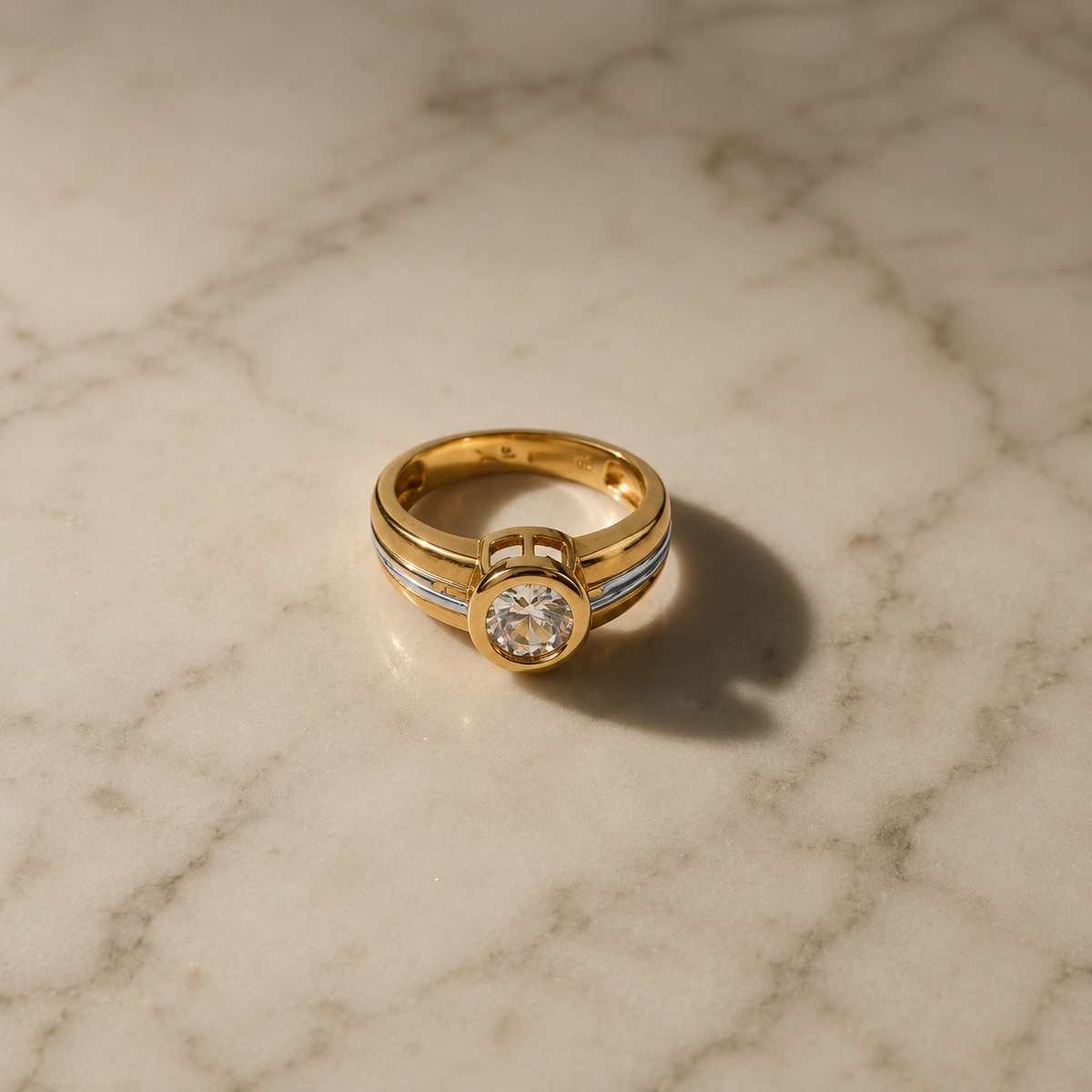 Two-Tone Crystal Solitaire Ring for Women