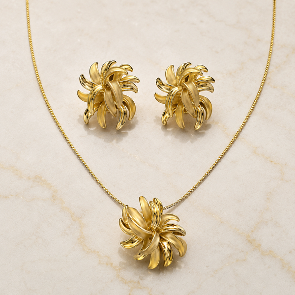 Vervit Floral Necklace Set for Festive Wear – Gold Finish, Necklace with Earrings