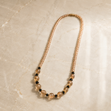 Champagne Beaded Necklace with Black Accent Details