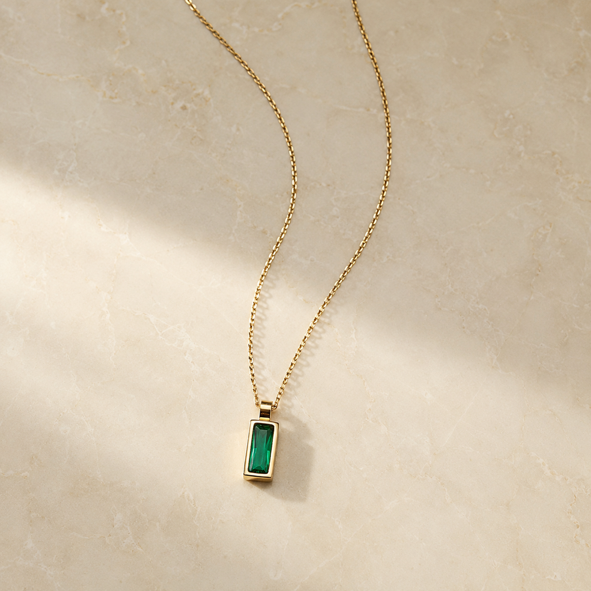 Emerald Bar Pendant Necklace