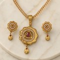 Royal Ruby Mandala Pendant Set with Matching Earrings