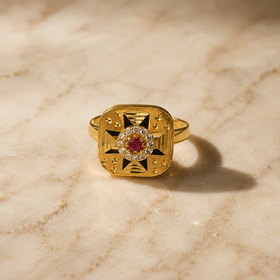 Golden Square Ruby Statement Ring